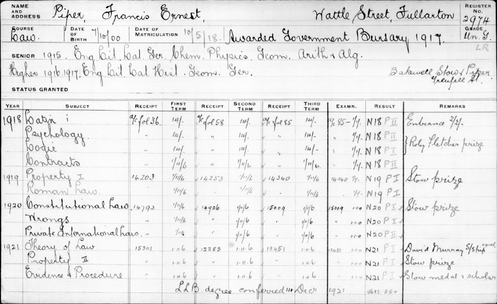 PIPER, Francis Ernest