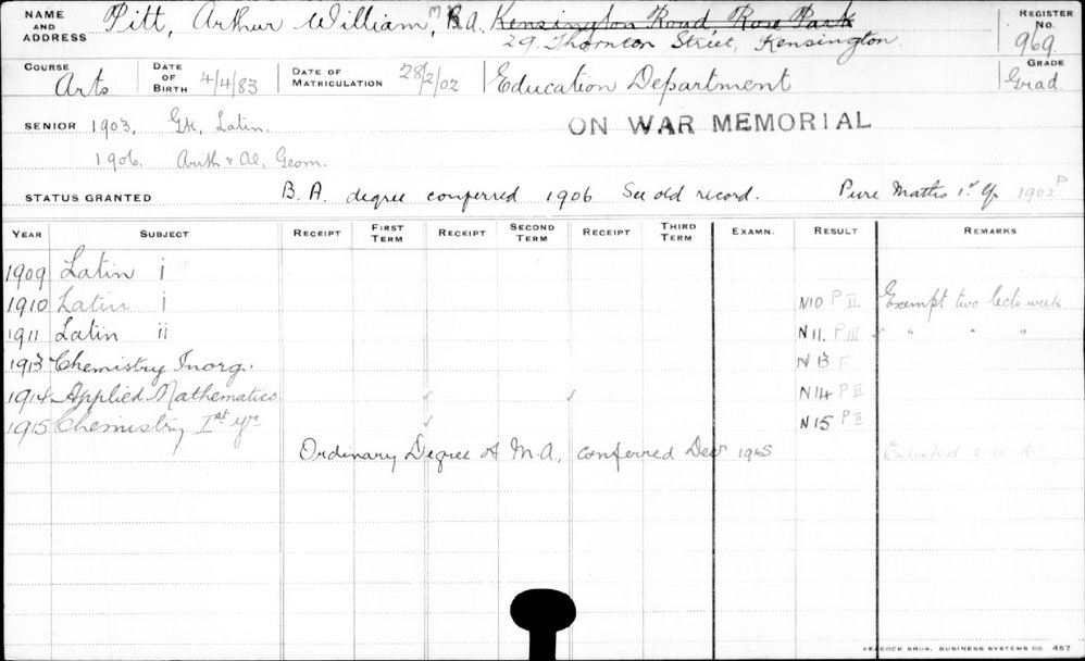 PITT, Arthur William