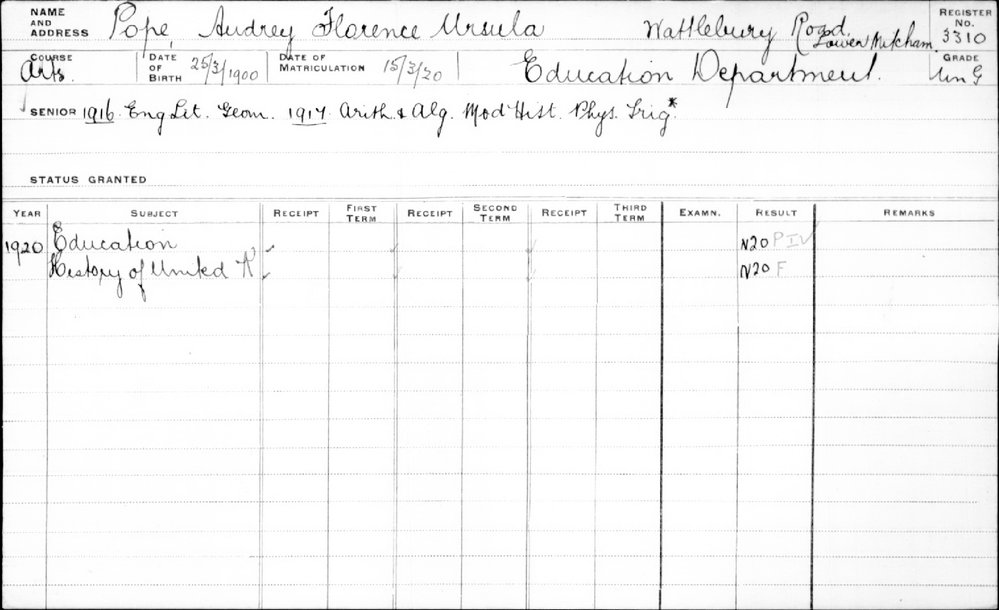 POPE, Audrey Florence Ursula