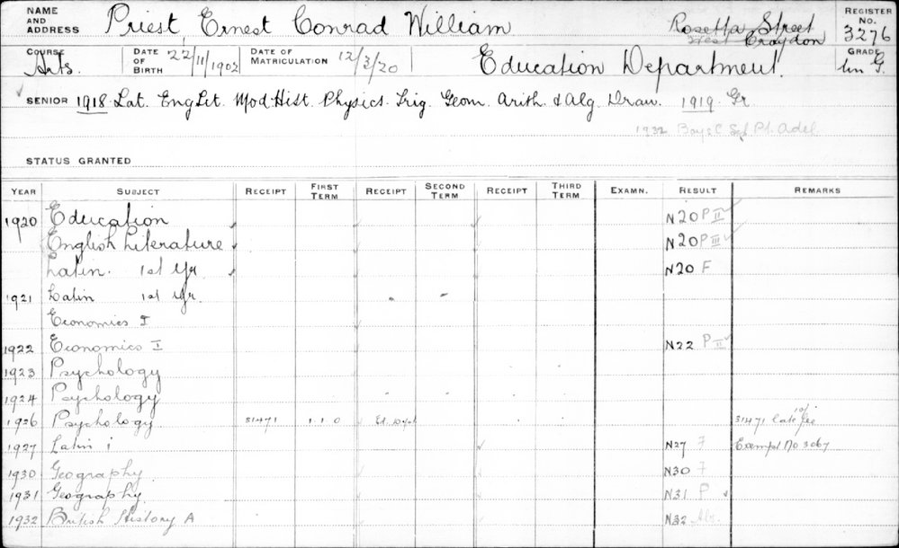 PRIEST, Ernest Conrad William