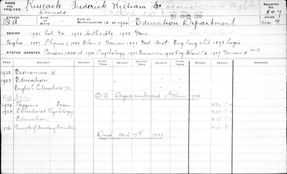 RUSSACK, Frederick William