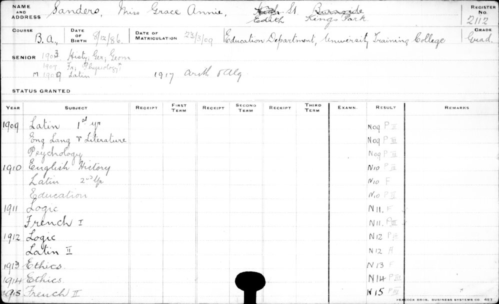 SANDERS, Grace Annie