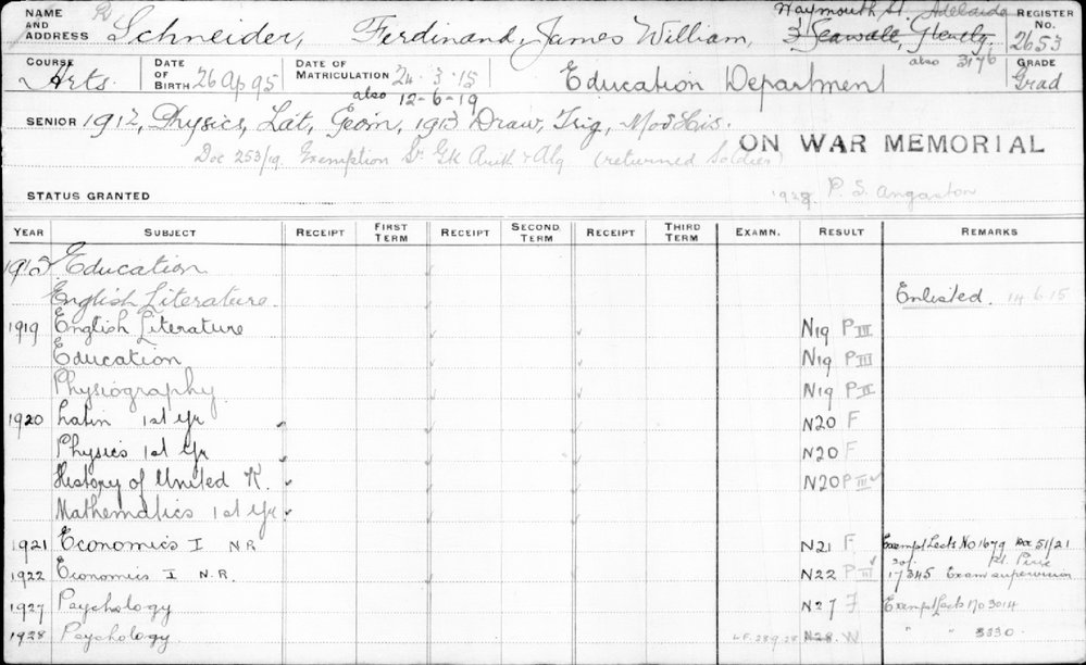 SCHNEIDER, Ferdinand James William