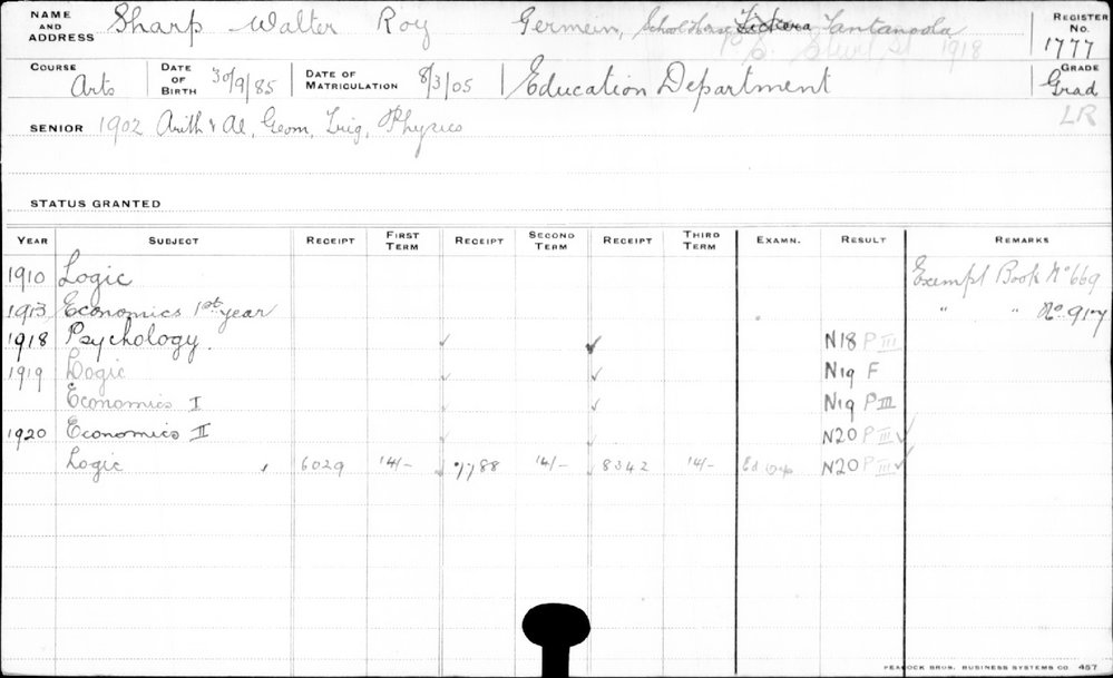 SHARP, Walter Roy Germein