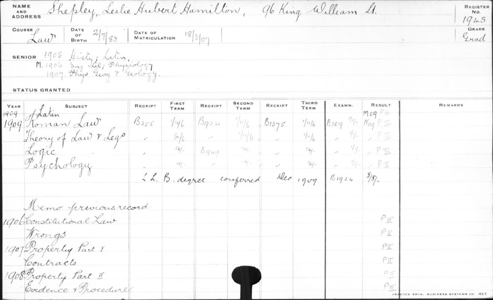 SHEPLEY, Leslie Hubert Hamilton