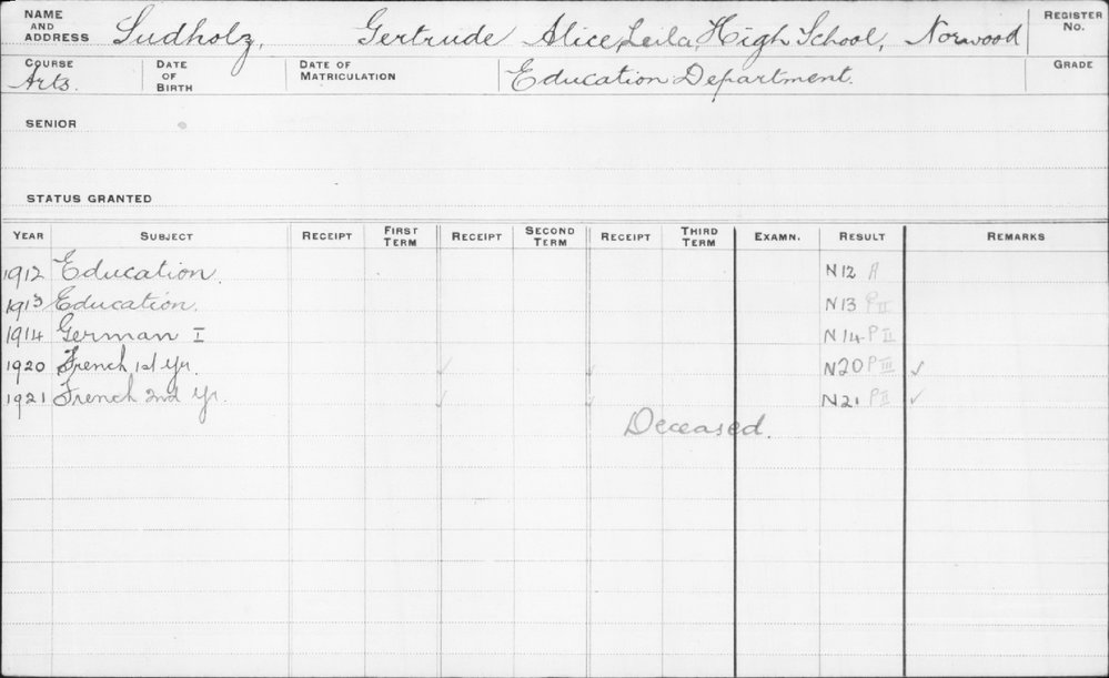 SUDHOLZ, Gertrude Alice Leila