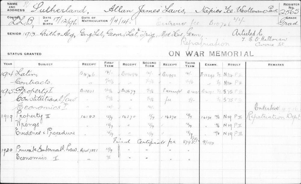 SUTHERLAND, Allan James Lavis