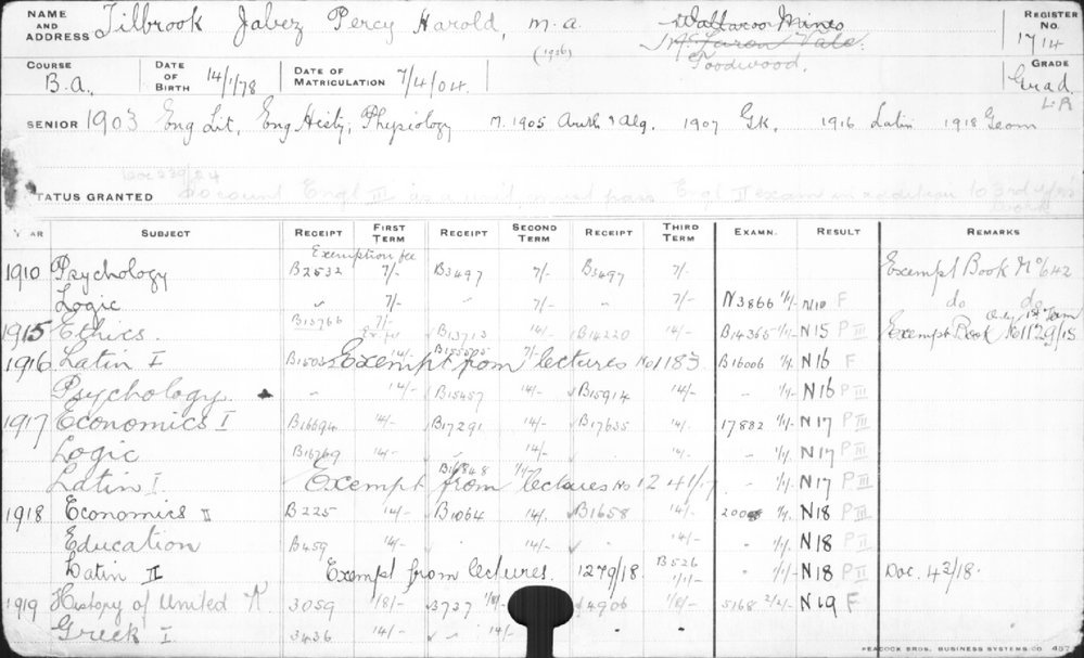 TILBROOK, Jabez Percy Harold