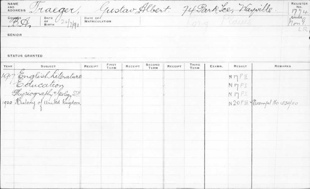 TRAEGER, Gustav Albert