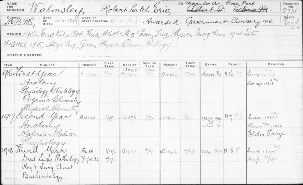 WALMSLEY, Robert Leitch Eric