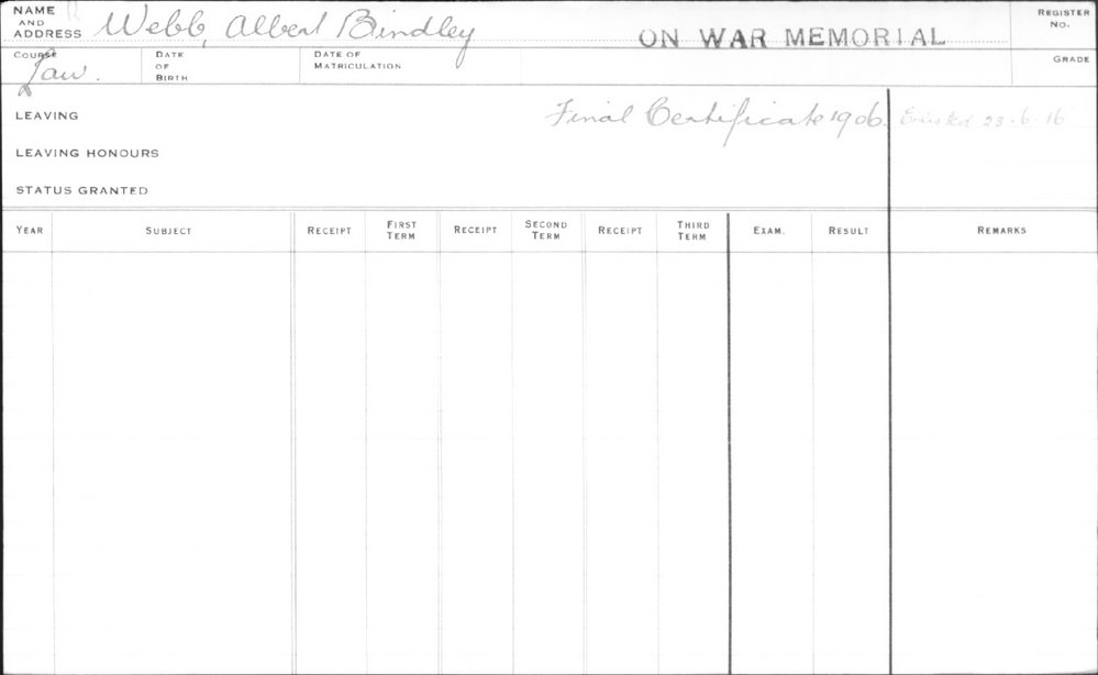 WEBB, Albert Bindley