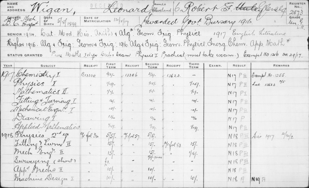 WIGAN, Leonard James Cleveland