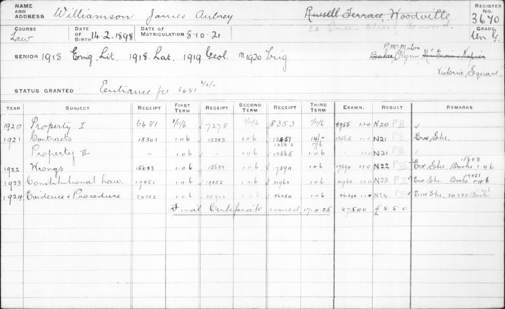 WILLIAMSON, James Aubrey