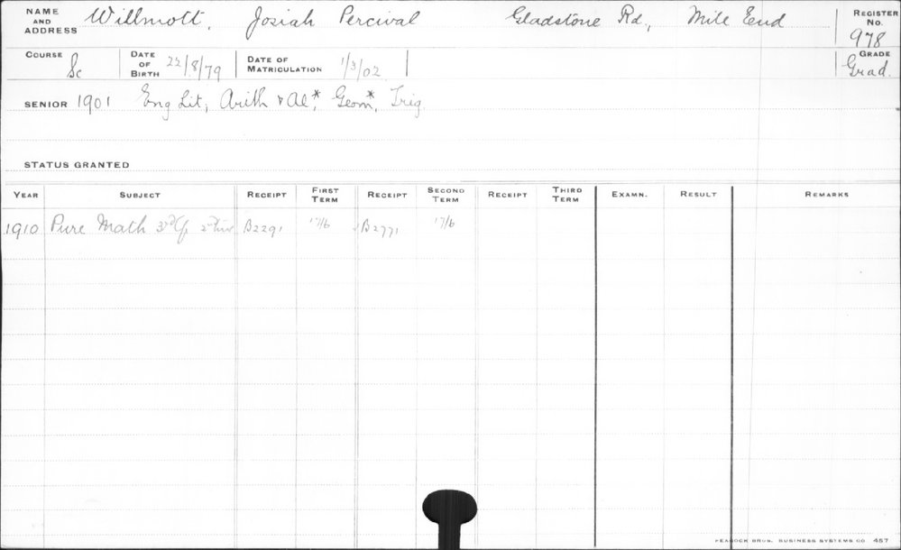 WILLMOTT, Josiah Percival