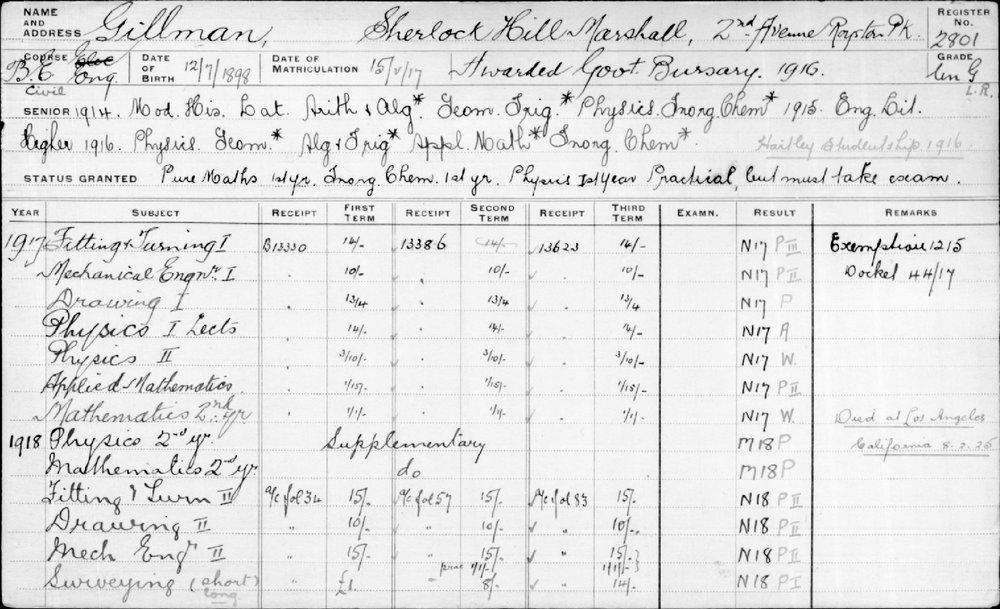 GILLMAN, Sherlock Hill Marshall