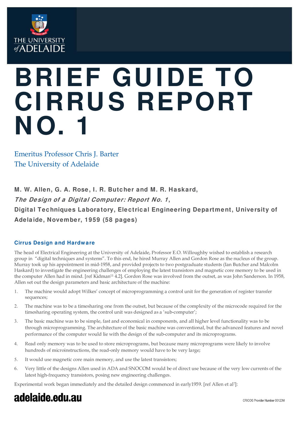 Brief Guide to CIRRUS Report Number 1