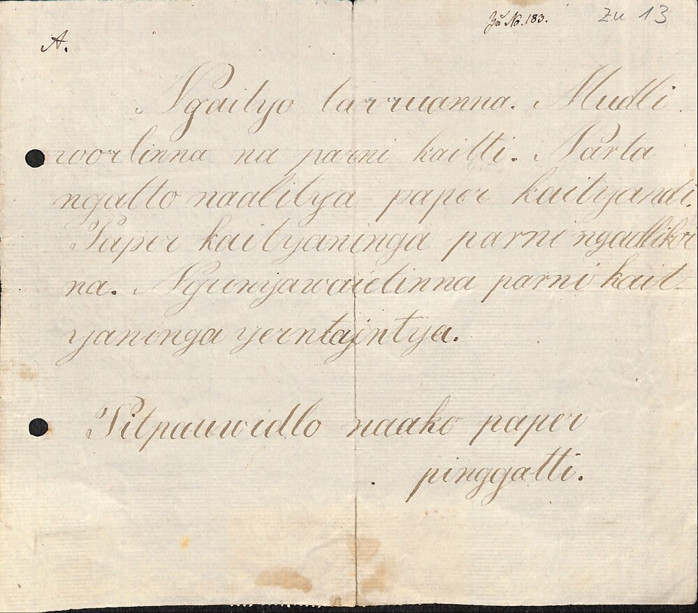 Kaurna Children's Letters - Pitpauwe - Letter