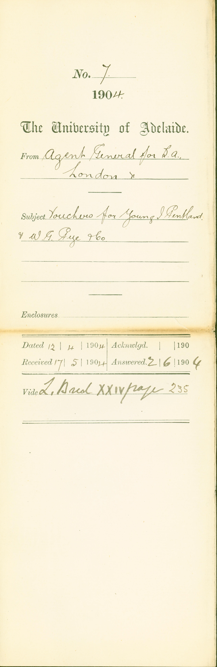 Voucher for Young I Pentland and W G Pye and Company