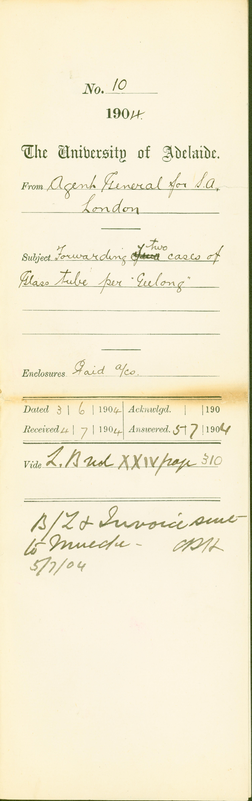 Forwarding two cases of Glass Tubes