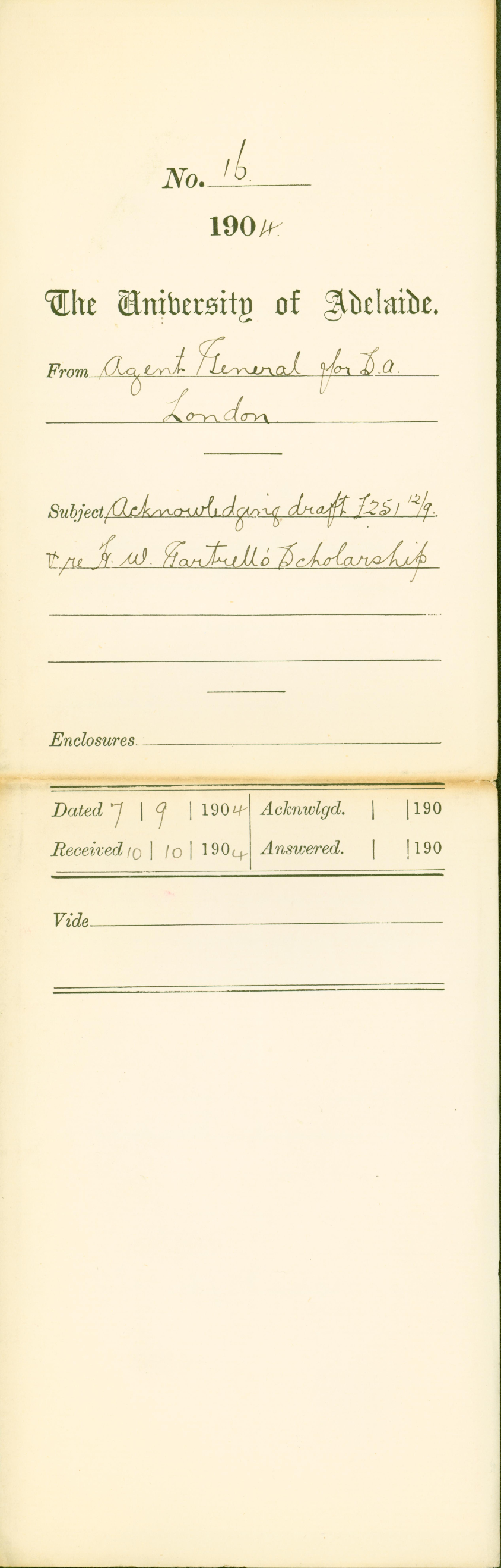 Acknowledging draft - H W Gartrell Scholarship