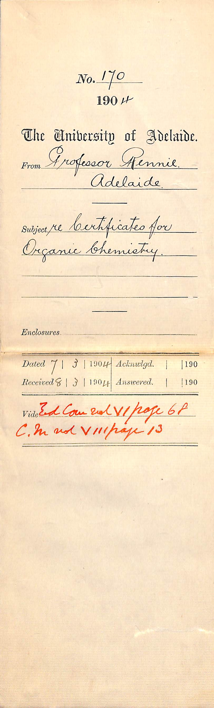 Re Certificates for Organic Chemistry