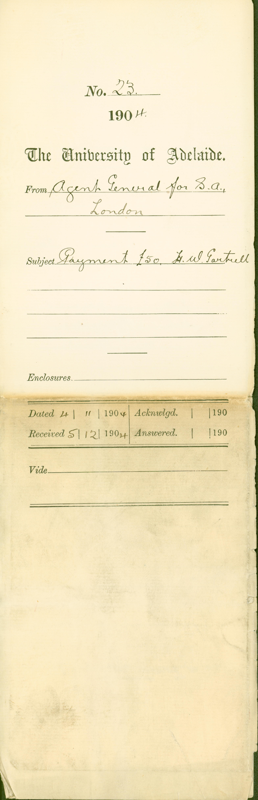 Payment to Herbert William Gartrell