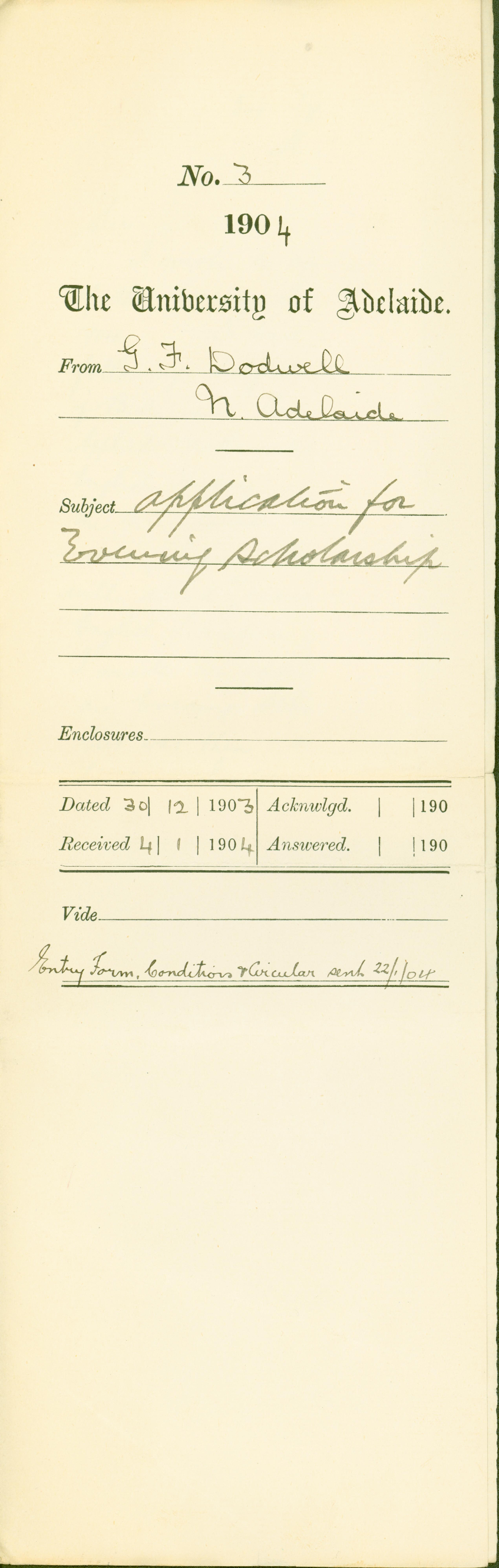 Application for Evening Scholarship