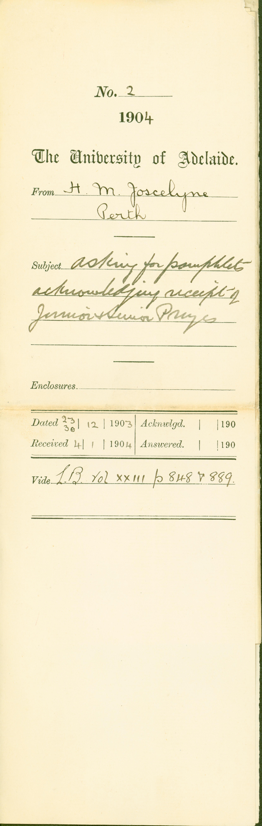 Asking for pamphlets - Acknowledging Receipt of Junior and Senior Prizes