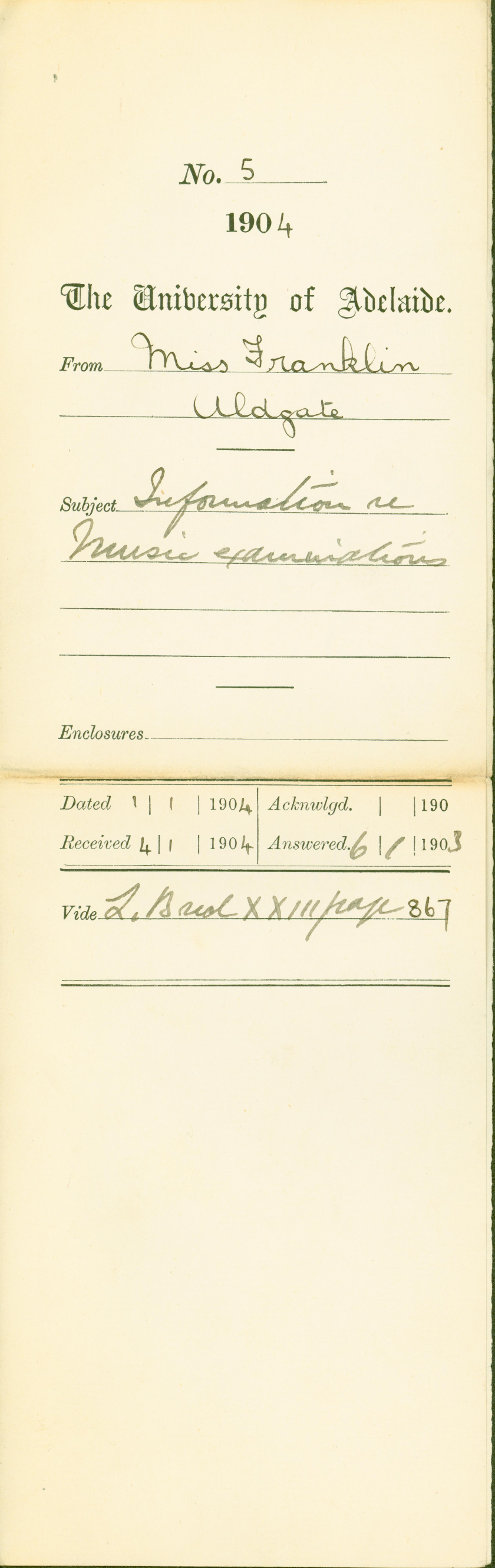 Information re Music examinations