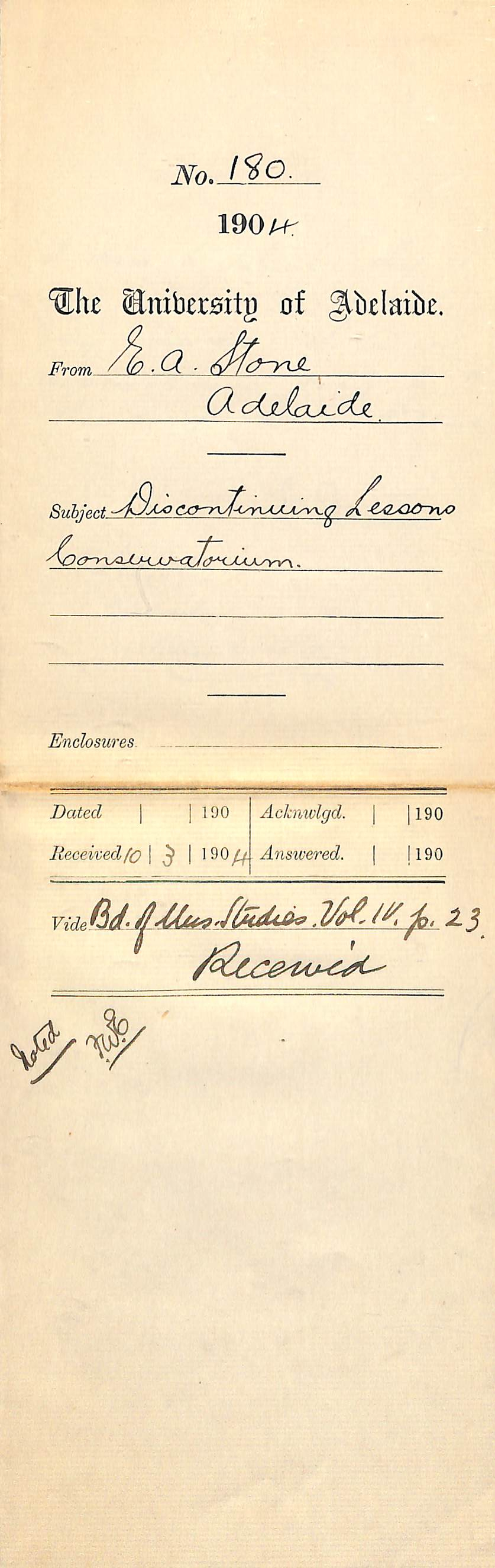 Discontinuing Lessons Conservatorium - Stone