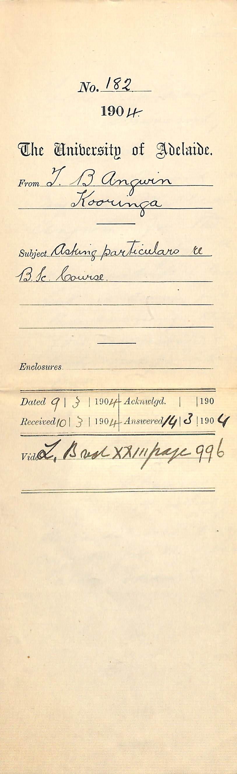 Asking particulars re B Sc Course