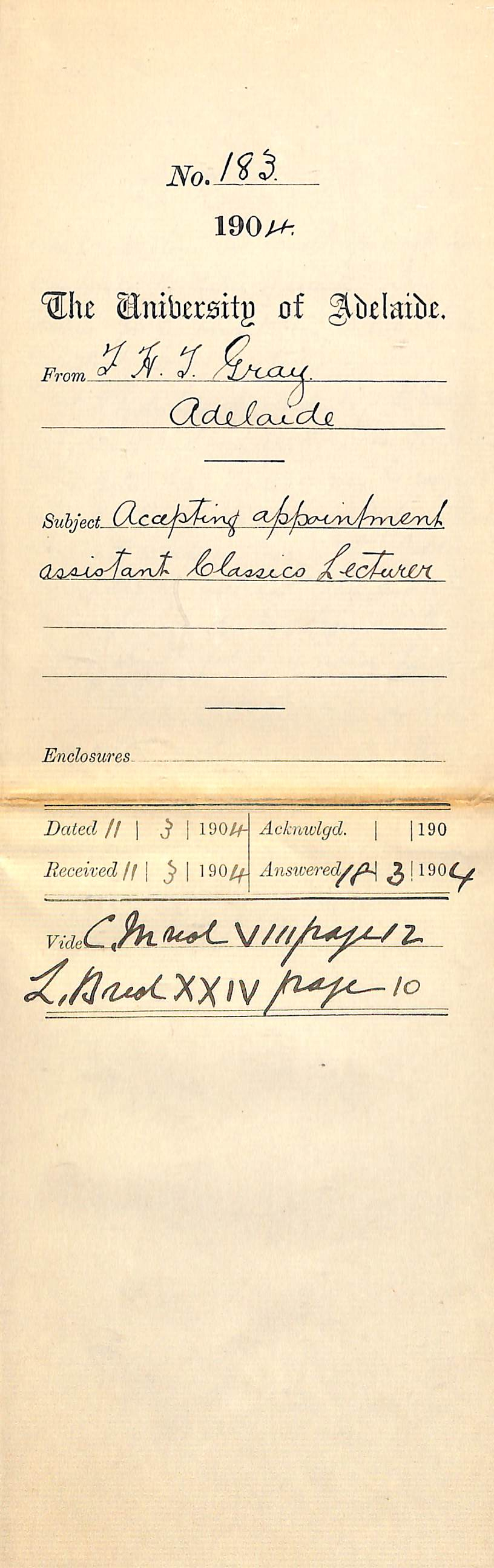 Accepting appointment Assistant Classics Lecturer