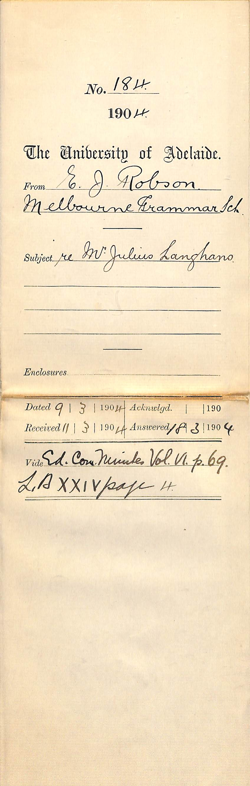 Re Mr Julius Langhans