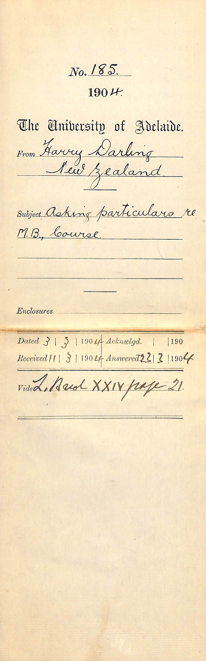 Asking particulars re M B Course