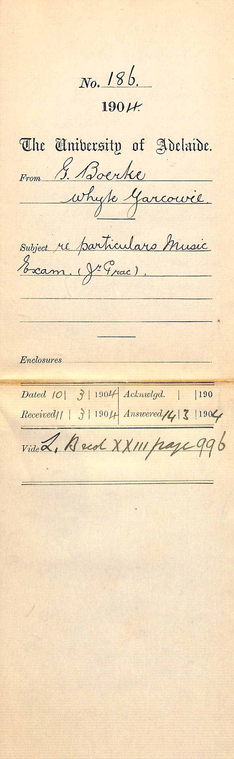 Re particulars Music Exam Junior Practice