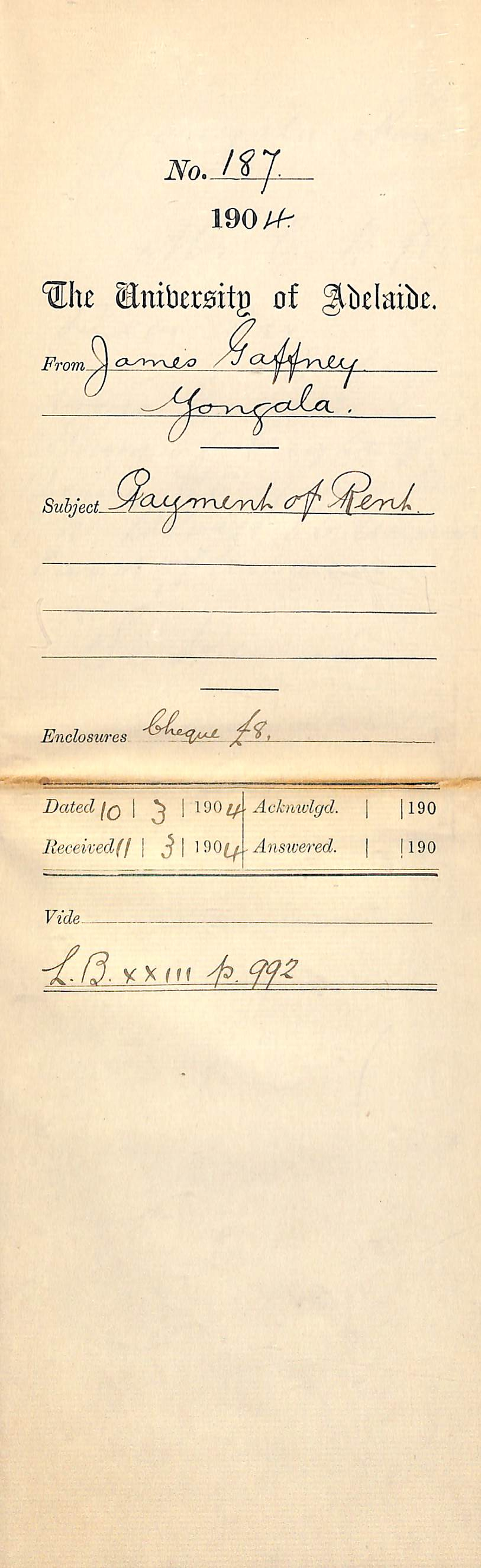 Yongala - Payment of rent