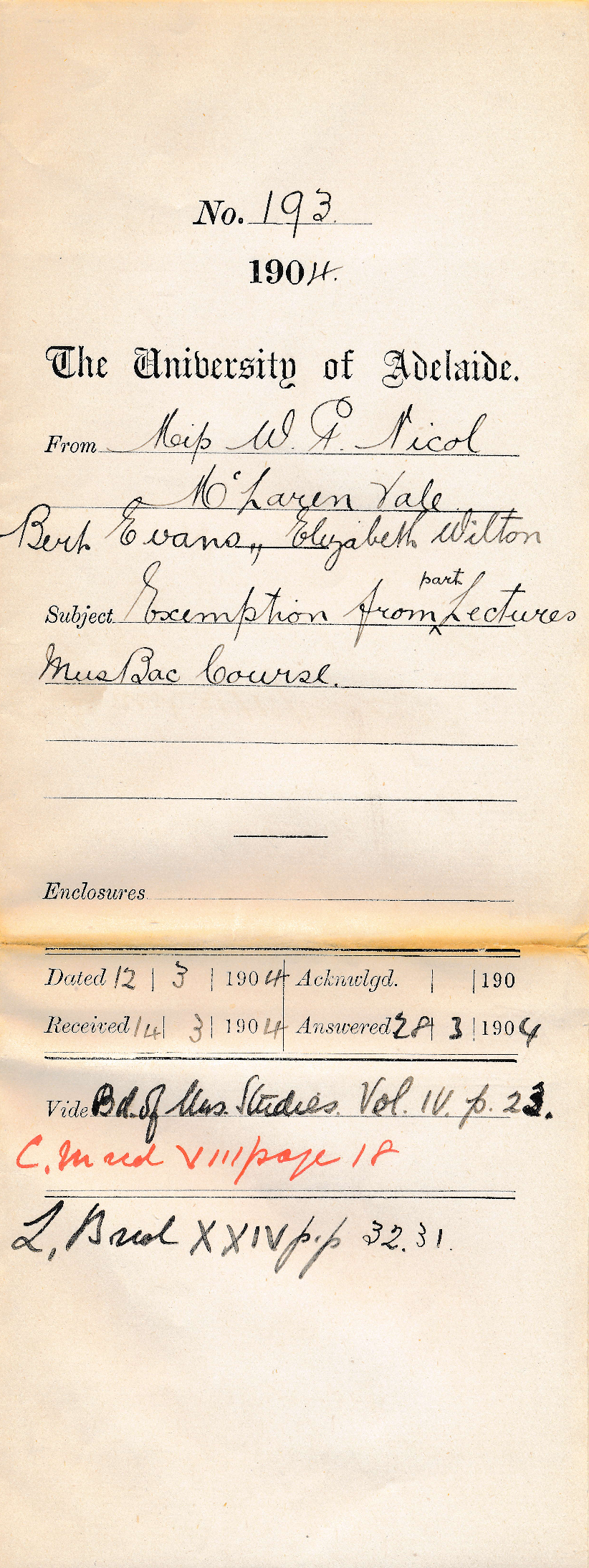 Exemption from part lectures Mus Bac course