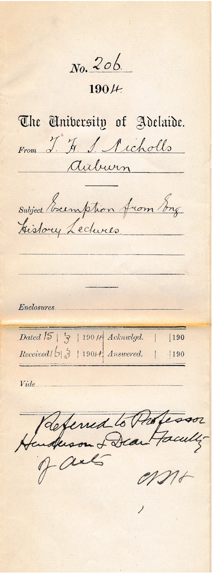 Exemption from English History Lectures