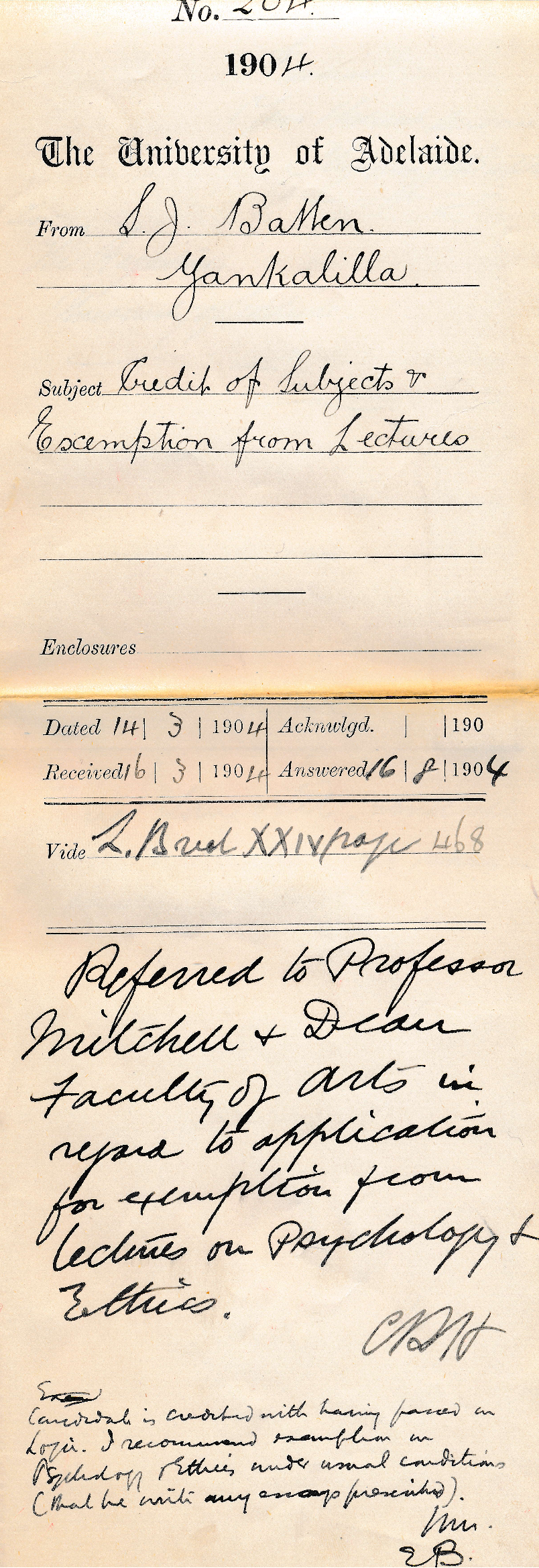 Credit for Subjects and Exemption from Lectures