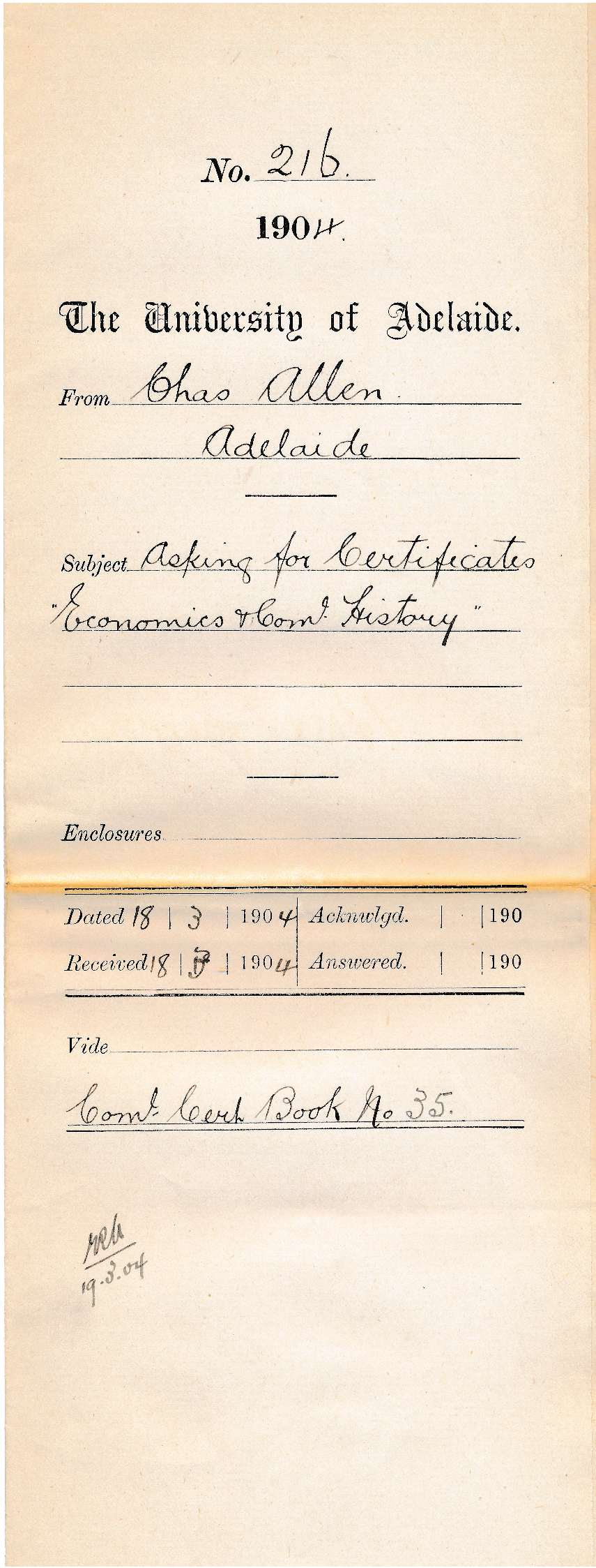 Asking for Certificates Economics &amp; Commercial History