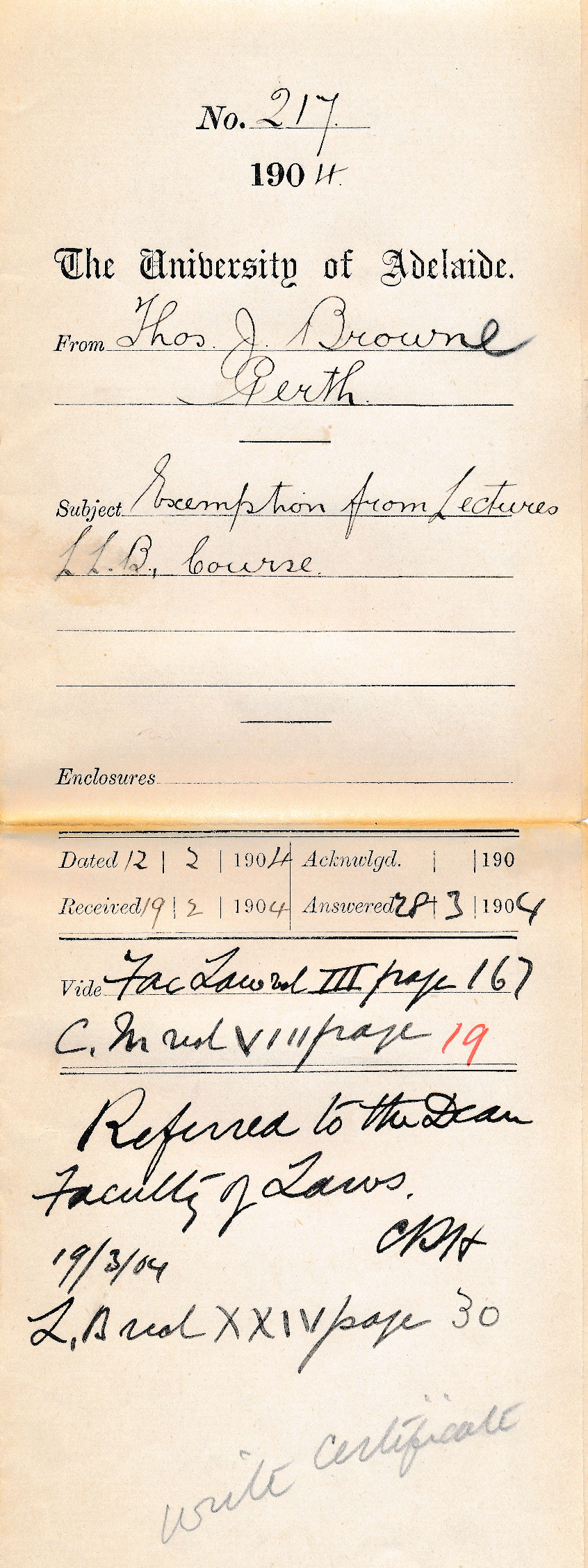 Exemption from Lectures LLB Course