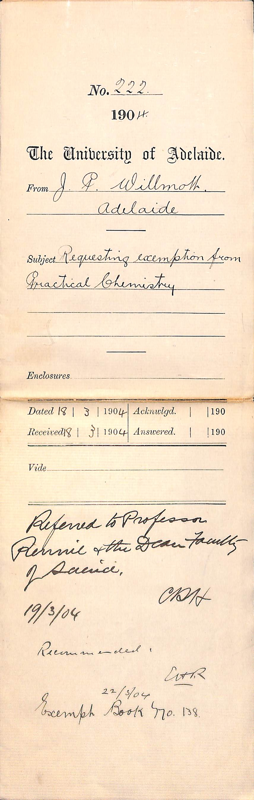 Requesting Exemption from Practical Chemistry