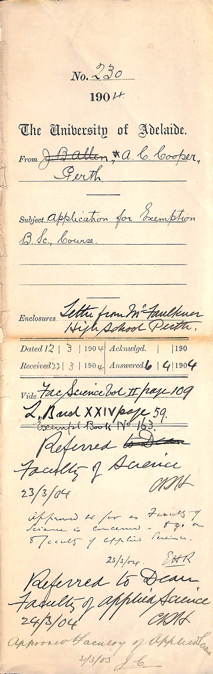 Application for Exemption BSc Course