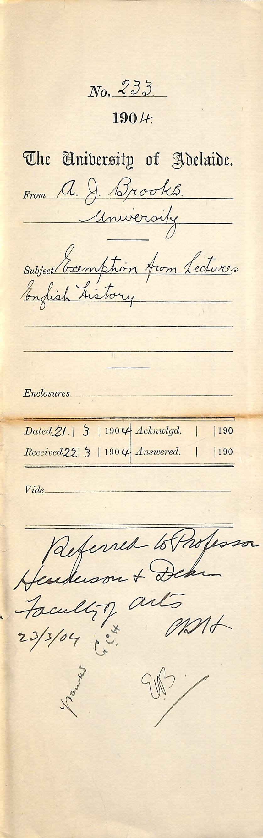 Exemption from Lectures English History