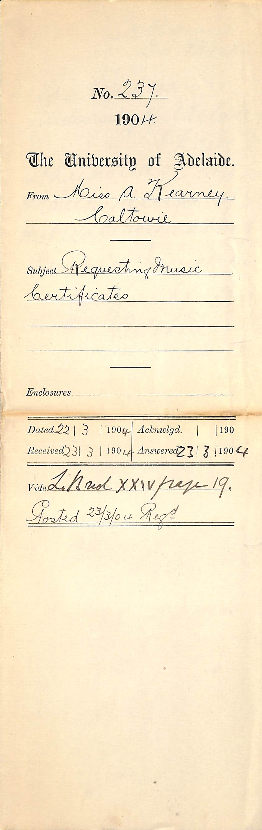 Requesting Music Certificate - Kearney