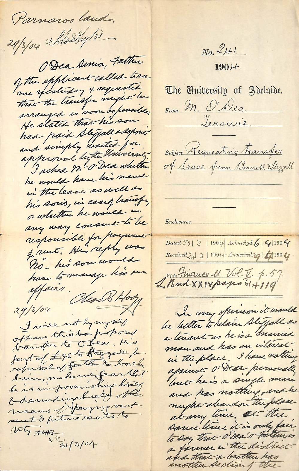 Requesting Transfer of Lease from Barnett and Steggall