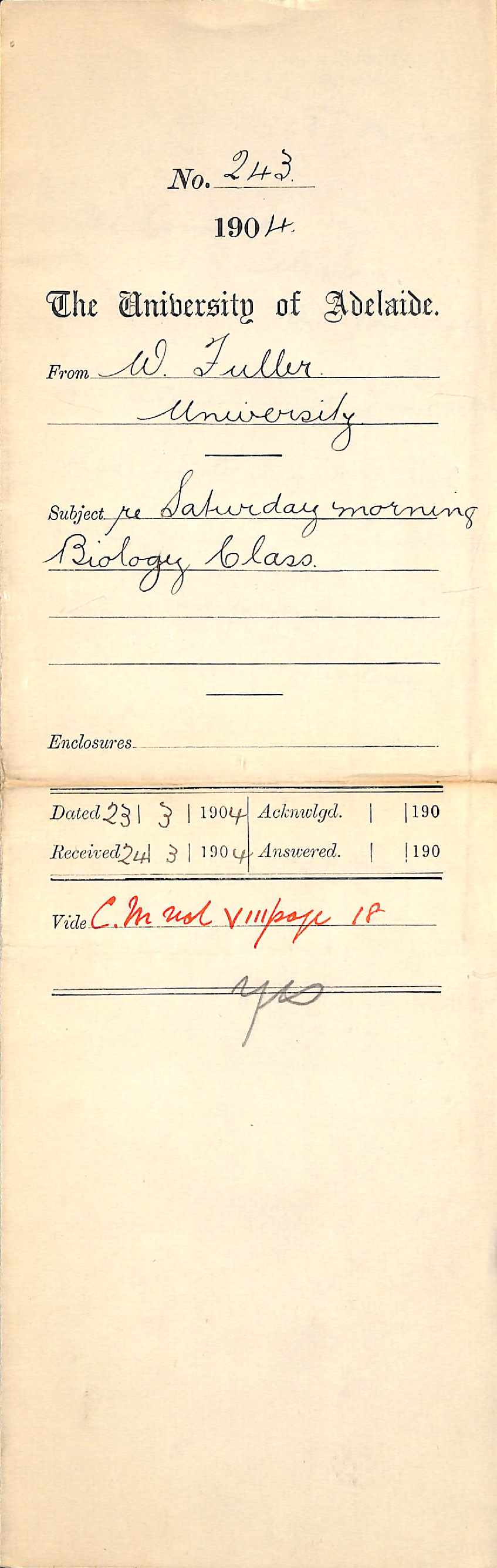 Re Saturday morning Biology Class