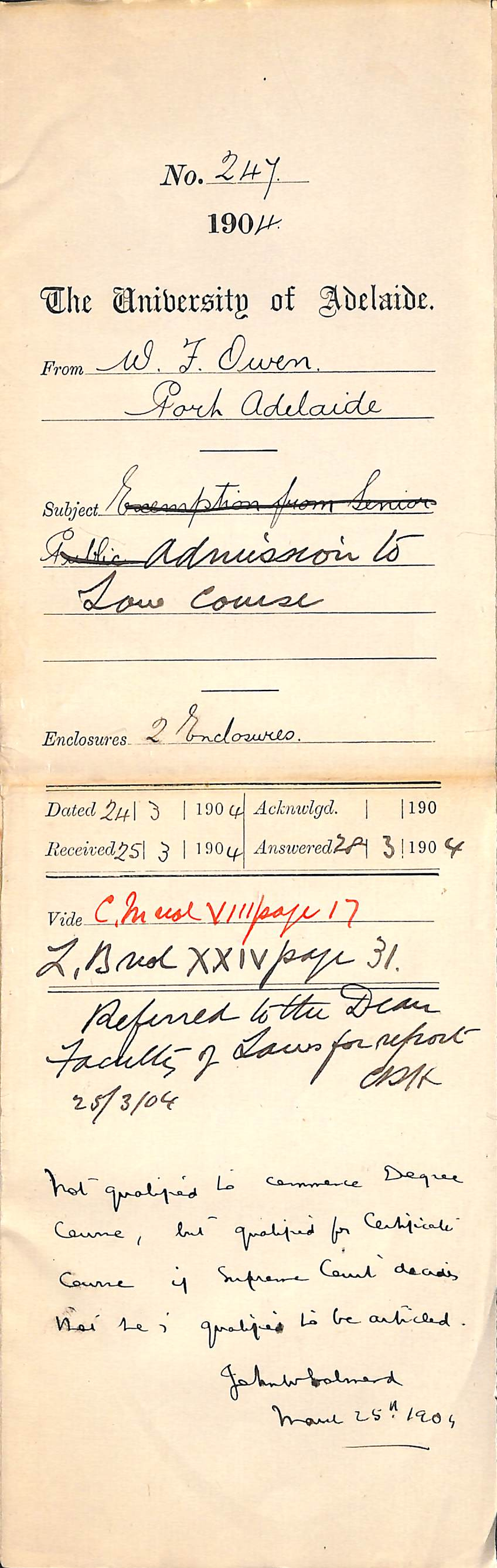 Admission to Law Course