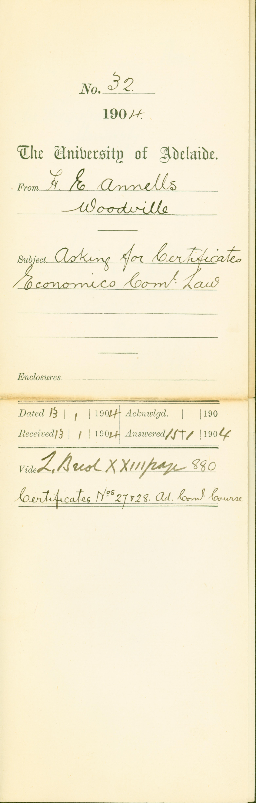 Asking for Certificates in Economics and Commercial Law