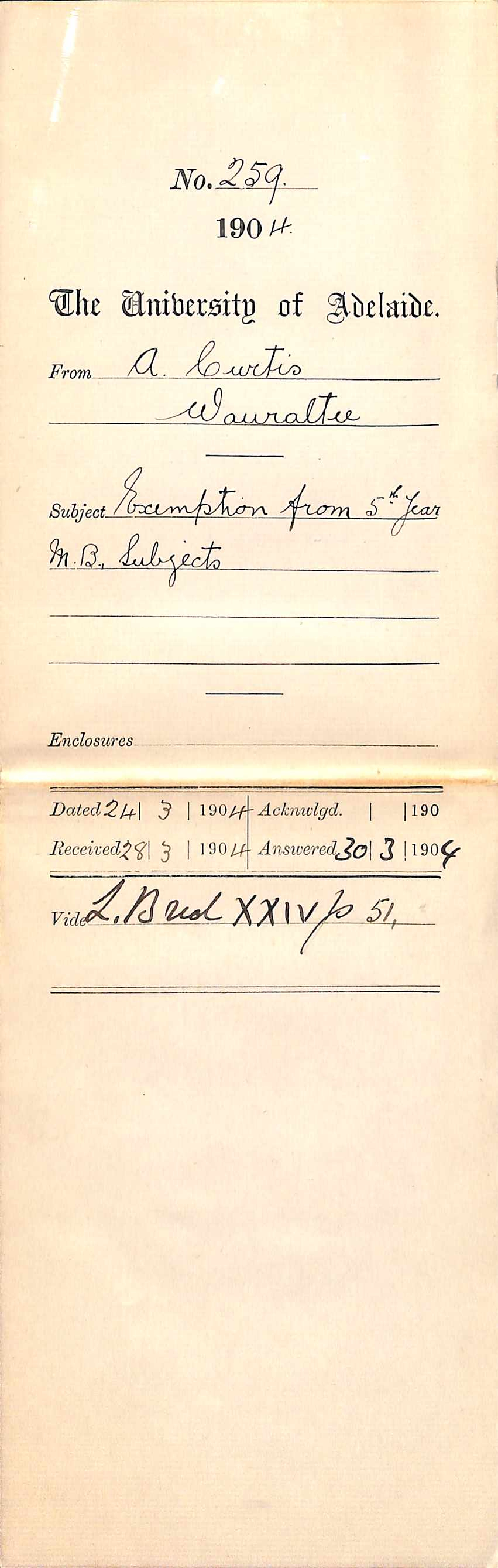 Exemption from 5th Year MB Subjects